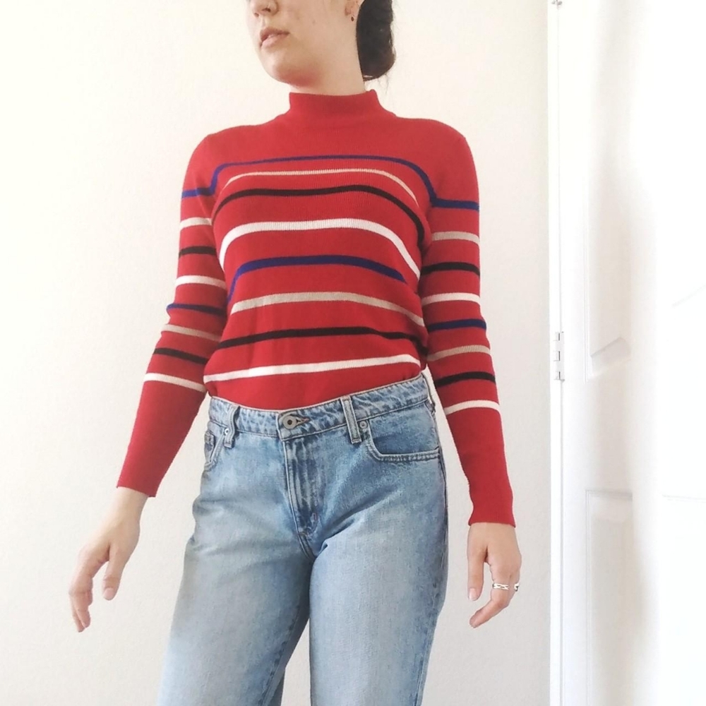 Red Striped Mock Neck - Picture 4 of 4